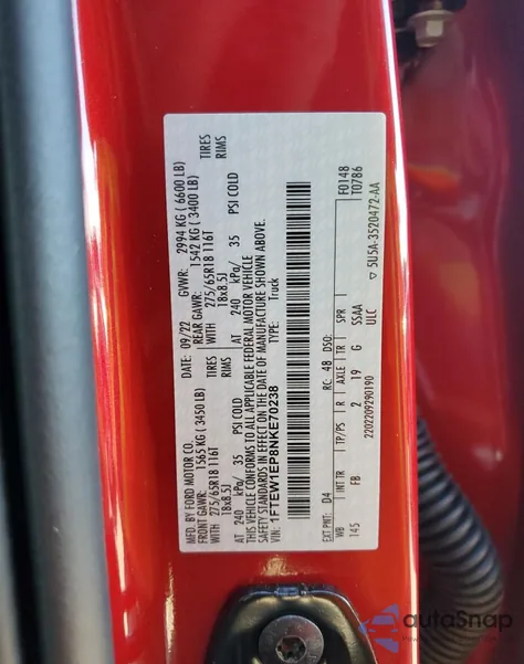 2022 Ford F150 Supercrew из США, поврежденный, VIN 1FTEW1EP8NKE70238